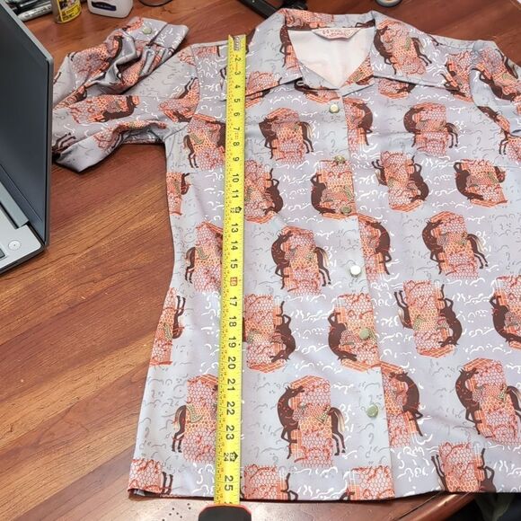 H BAR C Vintage Horse Print Cowgirl Rancher Pearl Button Long Sleeve Shirt Sz 34 - Picture 8 of 8